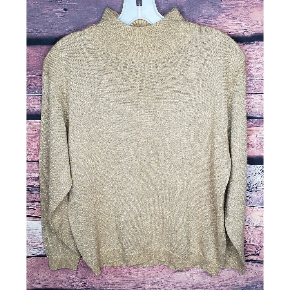 Lise J. Womens Gold Sweater turtle neck Metallic Top Color: Gold‎ Size: S
